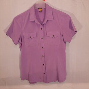 Eddie Bauer Ladies Size Medium Full Button Purple Short Sleeve Fitted Blouse
